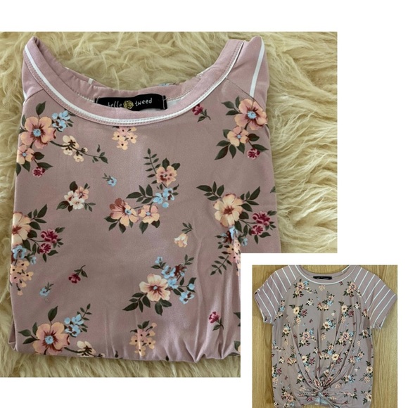 Dusty Rose/Floral Cropped Front Twist Knot Top - Picture 1 of 5